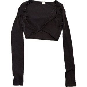 Garage Black Long-Sleeve Cropped Wrap Top